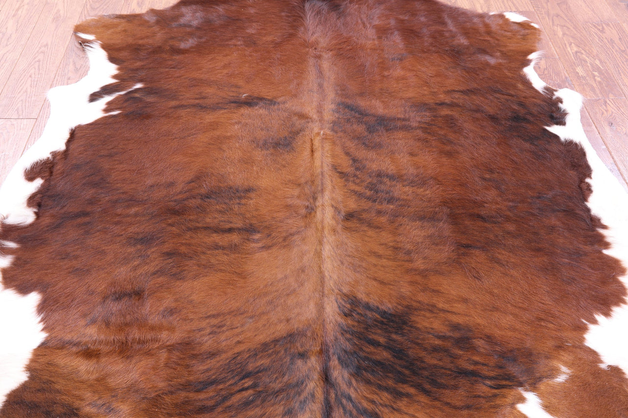 Brown & White Natural Cowhide Rug - Small 6'3"H x 5'7"W