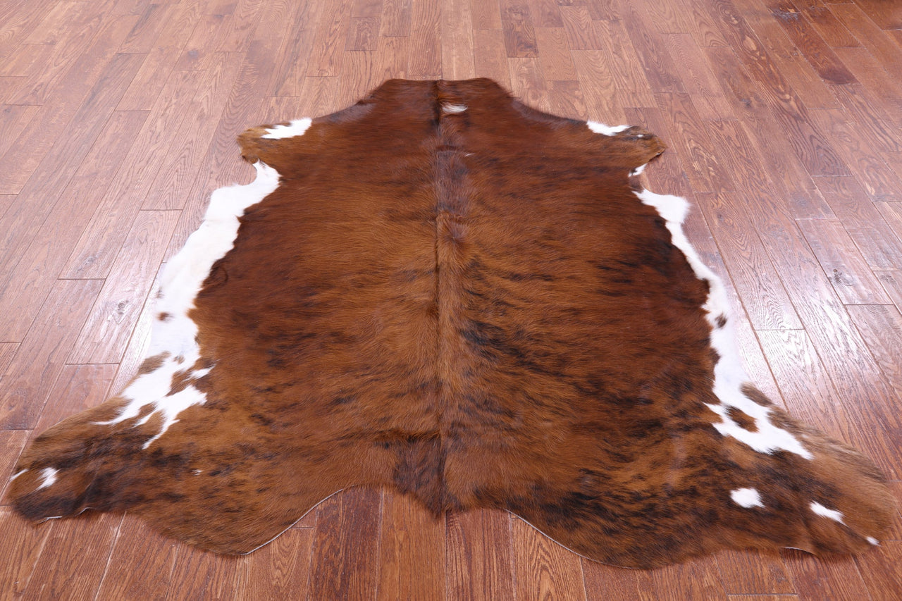 Brown & White Natural Cowhide Rug - Small 6'0"H x 5'10"W