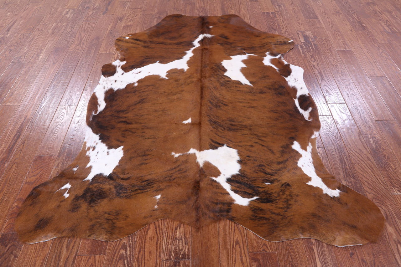 Brown & White Natural Cowhide Rug - Large 6'10"H x 5'11"W