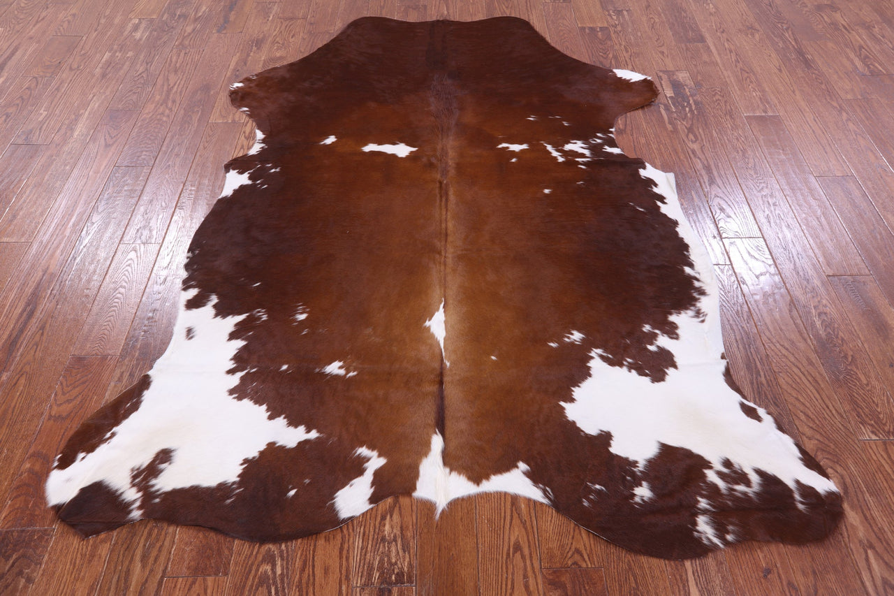 Brown & White Natural Cowhide Rug - XLarge 7'0"H x 5'9"W