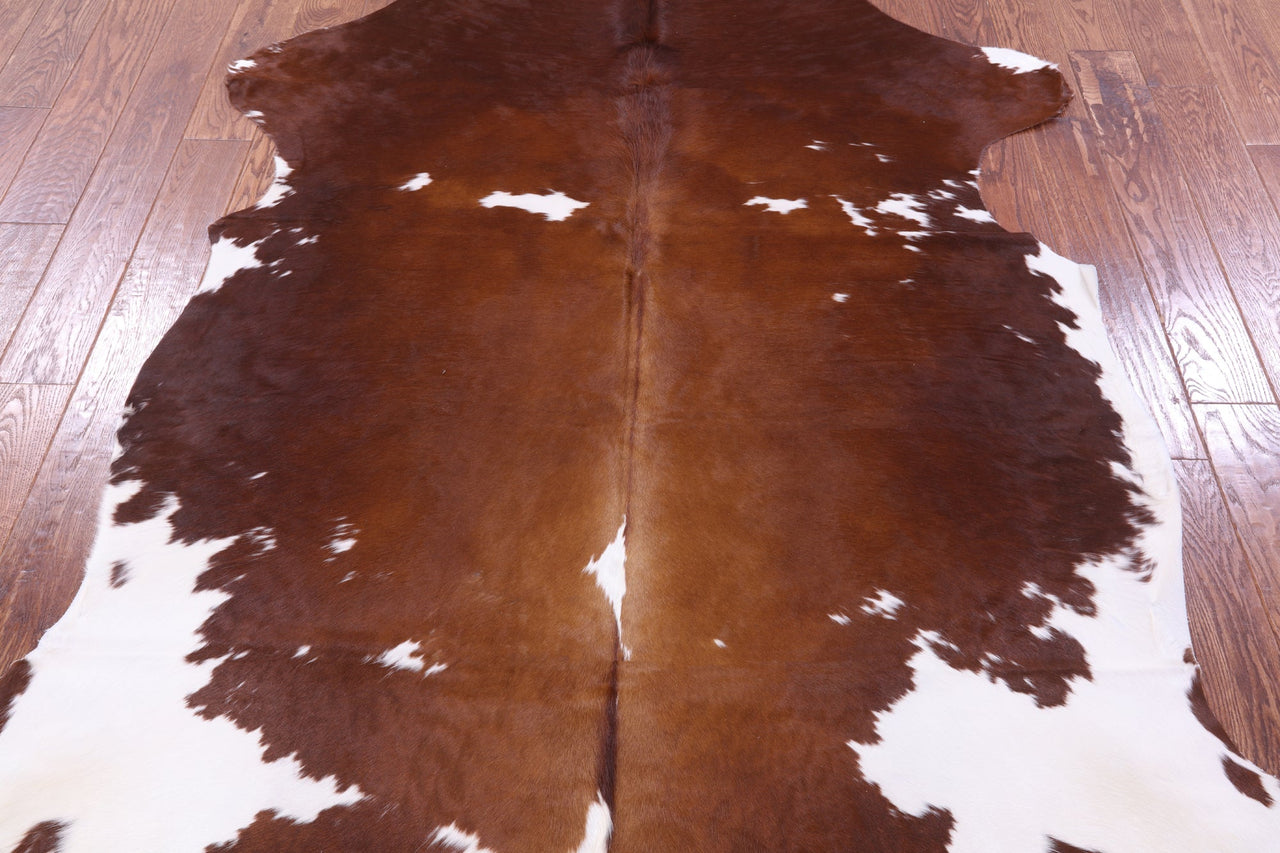 Brown & White Natural Cowhide Rug - XLarge 7'0"H x 5'9"W