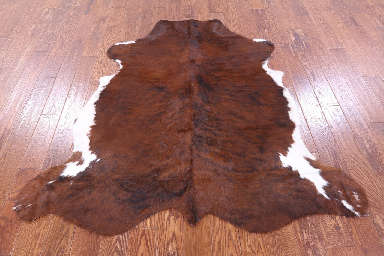 Brown & White Natural Cowhide Rug - Medium 6'1"H x 5'9"W