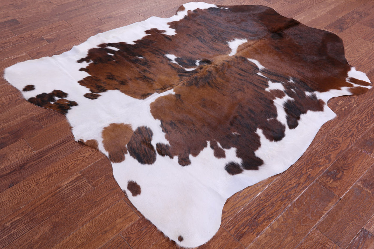 Brown & White Natural Cowhide Rug - Large 6'7"H x 5'7"W