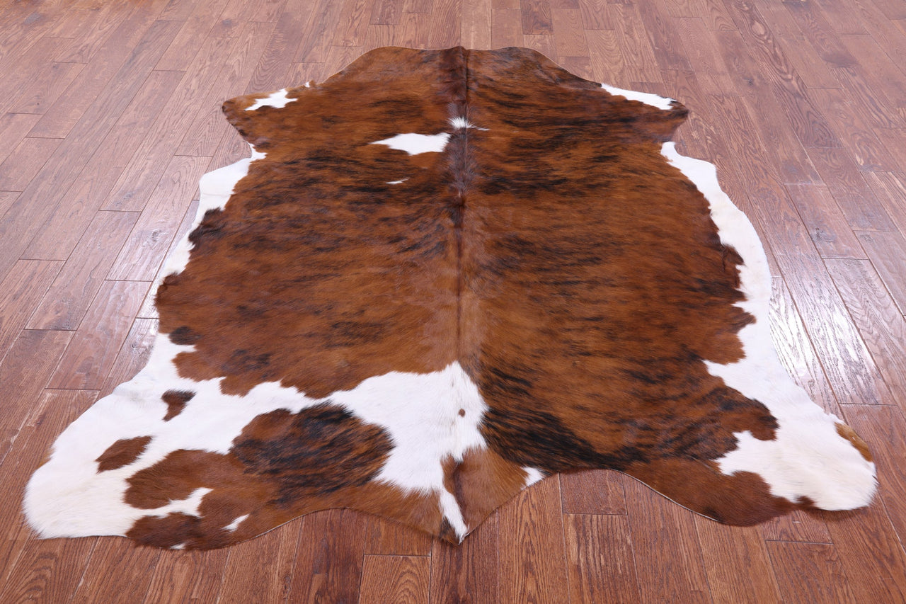 Brown & White Natural Cowhide Rug - Large 6'9"H x 5'8"W