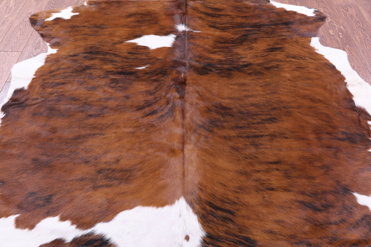 Brown & White Natural Cowhide Rug - Large 6'9"H x 5'8"W