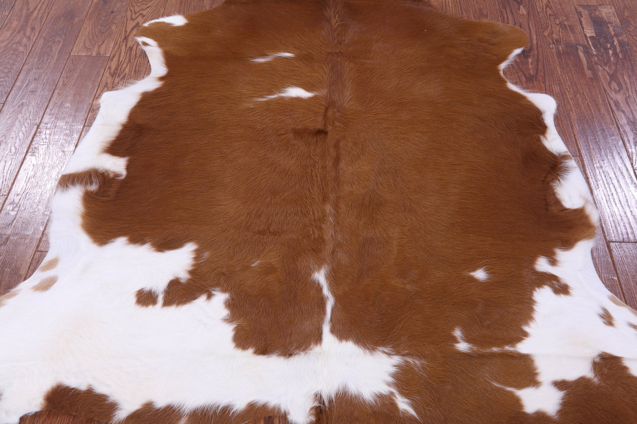 Brown & White Natural Cowhide Rug - Small 5'7"H x 5'8"W