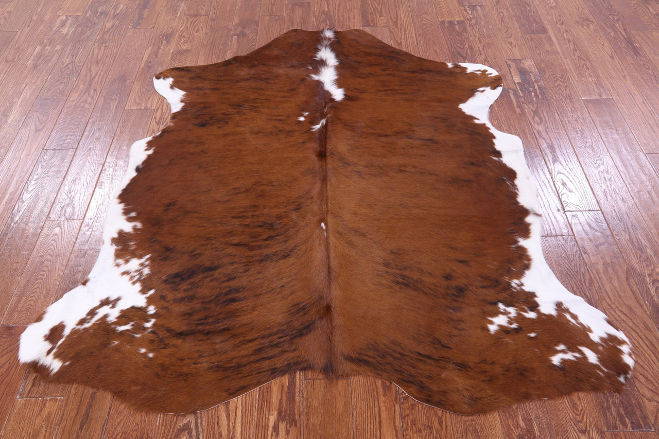 Brown & White Natural Cowhide Rug - Small 5'10"H x 5'9"W